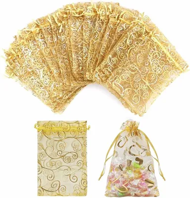 Produktbild von 240 Stück Organzasäckchen, Transparent Geschenksäckchen mit Zugband