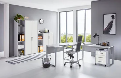 Produktbild von Büromöbel-Set TABOR PRO 4 in lichtgrau / weiß matt, Arbeitszimmer Komplett-Set