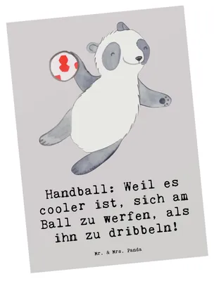 Produktbild von Mr. & Mrs. Panda Postkarte Handball Action - Grau Pastell - Geschenk, Ansichtskarten, Sportart, Teamsport, Sportler, Sprungwurf, Postkarten, Grußkarte, Teamarbeit, Taktik