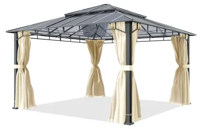 Immagine prodotto di TOOLPORT Gazebo giardino 4x4 m, alluminio, tetto policarbonato ca. 8 mm, beige - con pannelli laterali e zanzariere