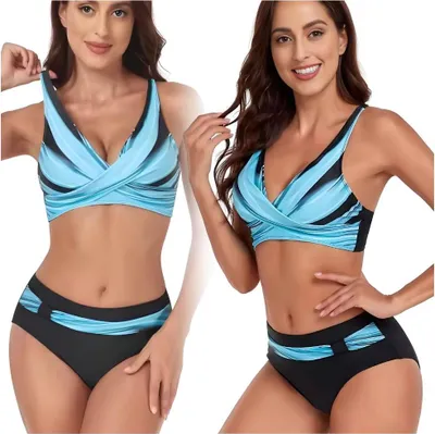 Immagine prodotto di Costume da bagno bikini a due pezzi snellente a vita alta taglia forte M