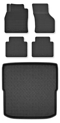 Image de Tapis en caoutchouc + bac de coffre pour Skoda Superb IV 2023- (break) – 5 pièces, noirs, semi-universel, adapté