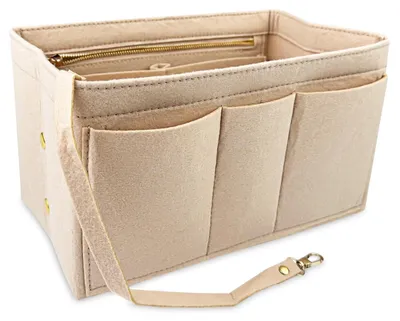Produktbild von Handtaschen-Organizer Taschenorganizer Filz - Beige - Mit 12 Fächern und Schlüsselanhänger - Für die Handtasche