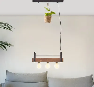 Produktbild von Hängelampe, kürzbar, 107 x 50 x 18 cm, 3 x E27, max. 28 W, Metall/Holz