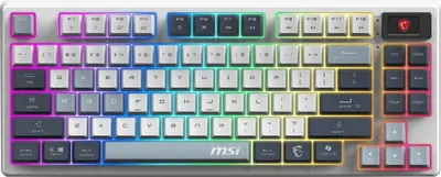 Produktbild von MSI FORGE GK600 TKL WIRELESS SKY, Kabellos, USB + Bluetooth, Mechanischer Switch, QWERTY, RGB-LED, Blau, Weiß