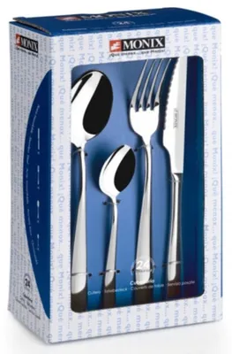 Image de MONIX Siena set de couverts 24 pièces, en acier inoxydable, design moderne avec surface polie, pour 6 personnes, épaisseur 3 mm, lavable au lave-vaisselle, couleur Argent