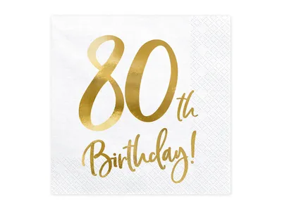 Produktbild von Servietten zum 80. Geburtstag, weiß, 33x33cm (1 Packung / 20 Stück)