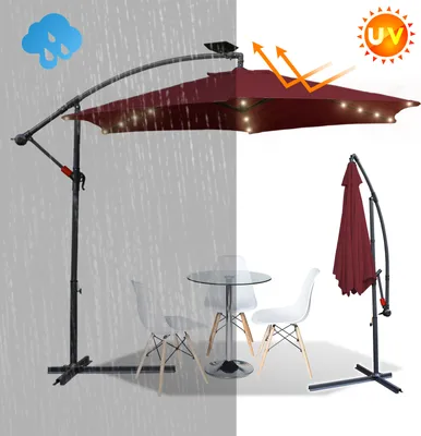Produktbild von Fiqops Sonnenschirm mit LED Beleuchtung Ampelschirm 350cm - Sonnenschutz, Gartenschirm - Rot