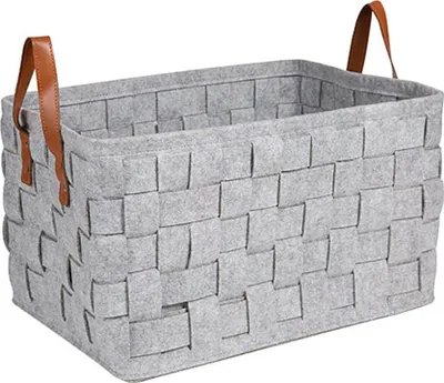 Produktbild von Faltbarer Aufbewahrungskorb, handgefertigter rechteckiger Organizer aus Filzstoff mit Griffen – große Aufbewahrungsbox für Kindergartenspielzeug, Kinderzimmer, Handtücher, Kleidung, Grau