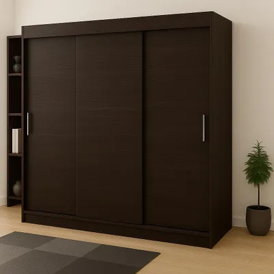 Zdjęcie produktu dla Szafa 3-drzwiowa przesuwna RIO-2 180x215cm wenge - trwałe fronty, w zestawie półki, drążki, uniwersalna, łatwy montaż