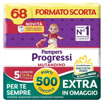 Produktbild von Pampers Progressi Mut Junior, Größe 5 (12-18 kg), 68 Windeln für Kinder – Größe Taglia 5