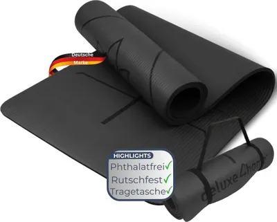 Produktbild von Yogamatte rutschfest KARDY [Mit Tragegurt] 10 mm Dicke | Yoga Matte dick Gymnastikmatte Trainingsmatte Fitnessmatte für Sport , Schwarz