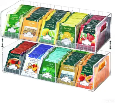 Immagine prodotto di Organizzatore per bustine di tè in acrilico con divisori regolabili