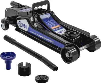 Produktbild von ECD Germany Wagenheber hydraulisch 2,5T 80-360 mm, 2x Gummiauflagen & SUV-Adapter, Flach KFZ Rangierwagenheber mit 360° Rollen Radwechsel Montagehilfe