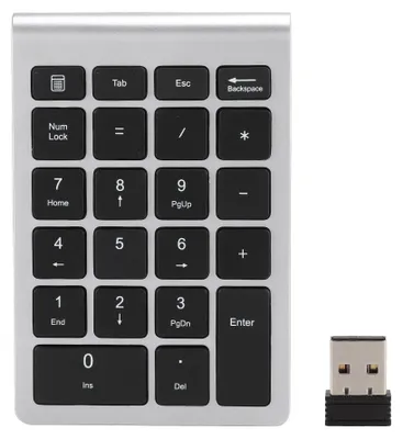Obrázok produktu pre RF304, klávesnica s 22 tlačidlami, numerická klávesnica, USB, 2,4 G, bezdrôtová, mini, s prijímačom, strieborná/čierna
