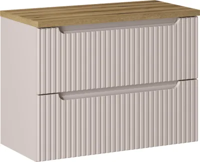 Zdjęcie produktu dla Szafka Łazienkowa Z Blatem 80 Cm Kaszmir Mat Dąb Szuflady Ryflowane
