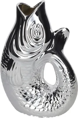Produktbild von Gift Company Vase Monsieur Carafon L, Dekovase in Fisch-Form, Steingut, Silber, 31 cm, 1087404022