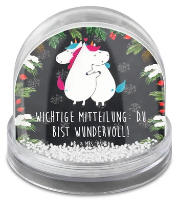 Produktbild von Mr. & Mrs. Panda Weihnachts Schneekugel Einhorn Mitteilung - Kreidetafel - Geschenk, Witzig, Weihnachten, Valentinstag, schnee kugel, Große, Liebe, Unicorn, Spruch