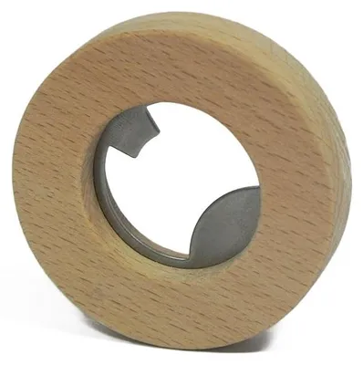 Runder Flaschenöffner aus Holz und Metall, 6,5 cm x 1,5 cm