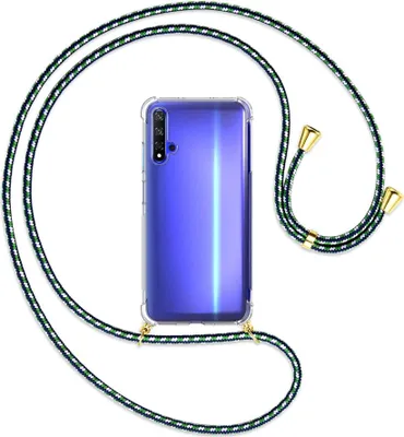Produktbild von Handykette Backcover-Schutzhülle mit Band (Metall goldfarben) für Honor 20 / Huawei nova 5T - grün/blau/weiß