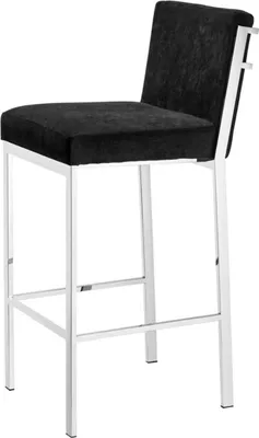 Produktbild von Casa Padrino Luxus Barstuhl Schwarz / Silber 43 x 54 x H. 101 cm - Designer Edelstahl Barhocker mit Samtstoff - Barmöbel