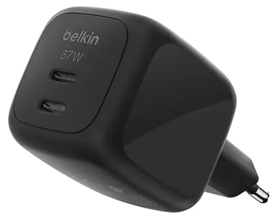 Productafbeelding van Belkin Dual USB-C oplader, 67W PD + PPS, zwart - WCH020kqBK