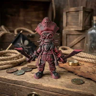 3D-gedruckte Piraten-Skelettfigur, 11 cm, rot-schwarz, Halloween-Deko