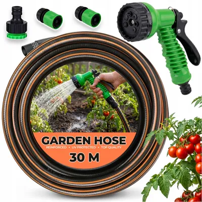 Zdjęcie produktu dla Wąż Ogrodowy Aqua Froge Zestaw Pistolet Złączki 1/2" Gumowy 3 Warstwy 30M