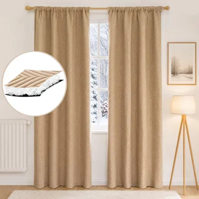 Produktbild von 2 Stück Thermo Vorhang Kälteschutz Verdunkelungsvorhang 370g/m² Wärmeisolierung Gardinen mit Kräuselband für Schlafzimmer, B140xH245cm, Beige