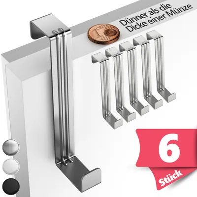 Produktbild von Lindenstein Türhaken zum Einhängen, 6er Set, Silber - Kleiderhaken für Tür oder Schrank, vielseitige Türgarderobe zum Einhängen mit hoher Tragkraft