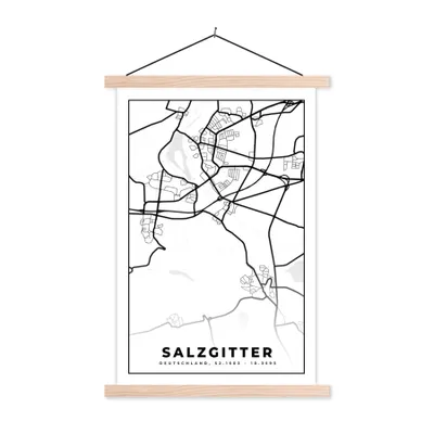 Produktbild von MuchoWow® Textilposter Stadtplan - Salzgitter - Karte 120x180 cm mit holzfarbenen Rahmen - Textil-Plakat