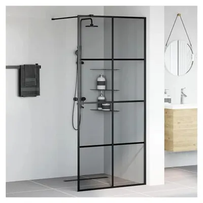 Produktbild von Walk-in Duschwand Schwarz 90 x 195 cm aus gehärtetem Glas