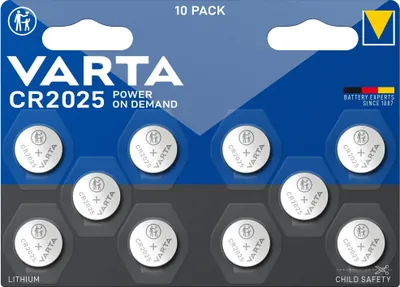 Image de Batteries VARTA, pile bouton CR2025, pack de 10, alimentation à la demande, lithium, 3 V