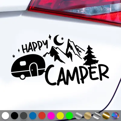 Produktbild von PantherPixel Camper Aufkleber Happy Glücklich Bus Wohnmobil Camping Sticker Auto Geschenkidee Farbe Schwarz