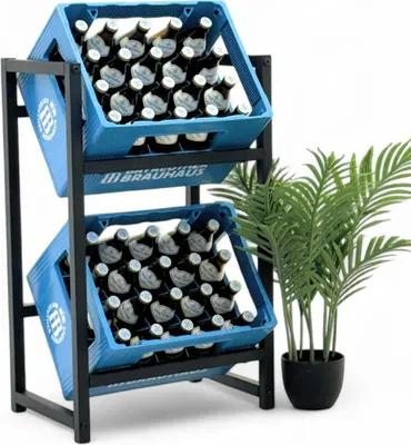 Produktbild von DanDiBo Getränkekistenregal 2 Kisten Schmal Metall Stehend 96475 Getränkekistenhalter 47 cm Getränkekistenständer Flaschenkistenregal