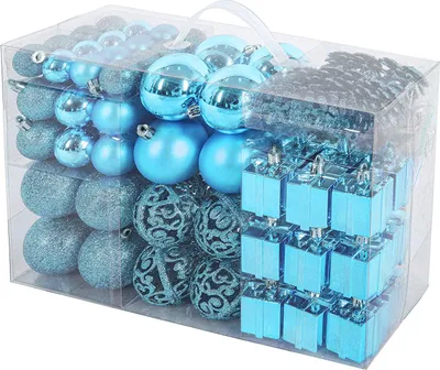Image de BRUBAKER Set de 101 boules de Noël avec pointe d'arbre - Boules de Noël étincelantes pour l'arbre de Noël Bleu