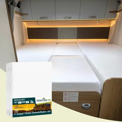 Produktbild von Dexitex Matratzenschoner Set 4-teilig aus Flanell für Wohnmobil und Wohnwagen, - 4 Weiß  Matratzenschoner