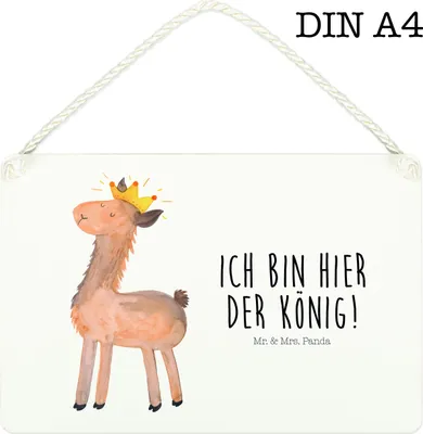 Produktbild von Mr. & Mrs. Panda wandtafel Lama König DIN A4 - Weiß - Geschenk, Türschild, Abitur, Mama, Papa, Lamas, Schild, kleine aufmerksamkeit, Holzschild, holzbild