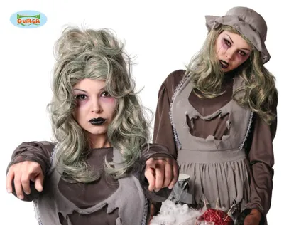 Produktbild von Zombie- und Hexenperücke in Grau-Grün für Damen