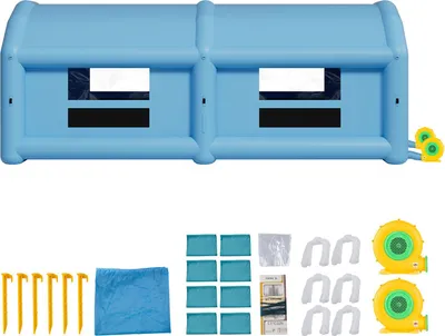 Obrázok produktu pre SucceBuy Nafukovacia striekacia kabína 10 x 6 x 4 m, stan s dúchadlami 950 W a 1100 W a systémom vzduchového filtra, okrúhla strecha, tkanina Oxford, vhodná na striekanie kovových dielov a vozidiel