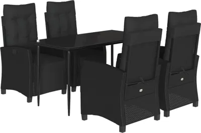 Produktbild von vidaXL 5-tlg. Garten-Essgruppe mit Kissen Schwarz Poly Rattan