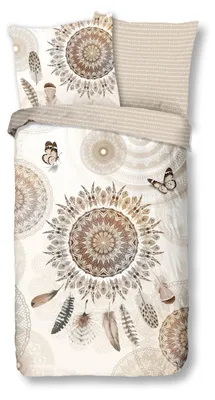 Produktbild von Hip Renforcé Bettwäsche - Lize - Mandalas mit Federn und Schmetterlingen, beige 135 x 200 cm Mandalas, Federn, Schmetterlinge, beige