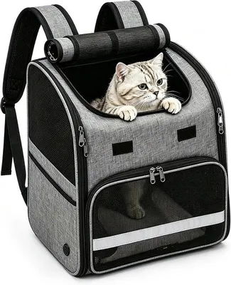Productafbeelding van Kattenrugzak - Draagbare Hondentas - Reizen met Huisdier - Ademend Mesh-Design - Tot 10 kg - Grijs