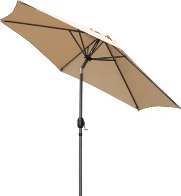 A beige rectangular patio umbrella is shown against a white background.