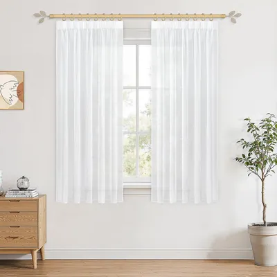 Imagen del producto de Cortinas - Translúcidas - Blancas - Para sistema de rieles - Juego de 2 cortinas - Semitransparentes - Cortinas cortas - Estilo bohemio - Ideales para el dormitorio