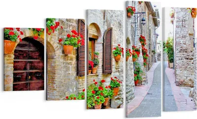 Produktbild von Bild auf Leinwand - Leinwandbild - Italien Straße Blumen Geschichte - 100x60cm - Wand Bild - Wanddeko - Leinwanddruck - Bilder - Kunstdruck - Leinwand bilder - Wandkunst - EG100x60-2817