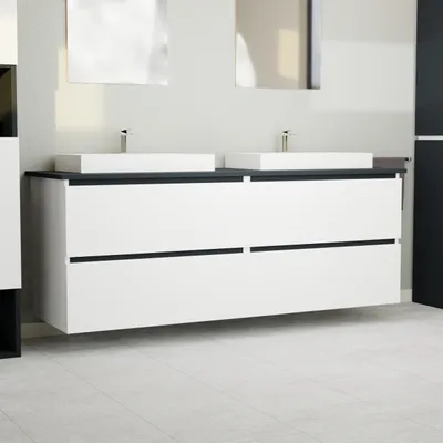 Produktbild von Garlivo Waschbeckenunterschrank GLB-160 Weiss mit Schubladen, Badezimmer Waschtischunterschrank hängend , Breite 160 cm, Soft-Close, Push-to-Open/ Tip-On
