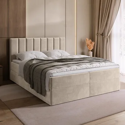 Produktbild von BroMARKT Boxspringbett DENVER mit 2 Bettkasten, Bonell-matratze, Polsterbett, Bett, Cordstoff (Ecru, PAROS 02, 180x200 cm)