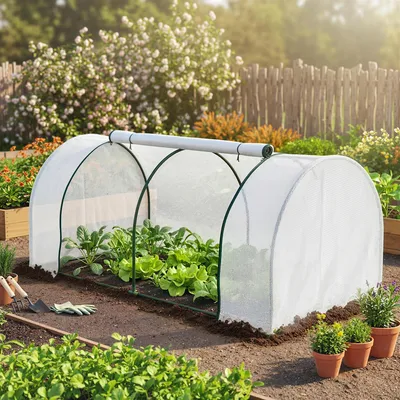 Produktbild von Sweiko Gewächshaus mit PE-Gitterfolie, winterfest Foliengewächshaus aus Stahl, Treibhaus 200 x 100 x 80 cm Weiß
