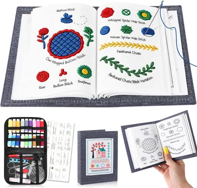 Produktbild von Stickset für Anfänger, komplettes Set mit Schablonen, Garn und Nadeln, für kreatives Hobby
